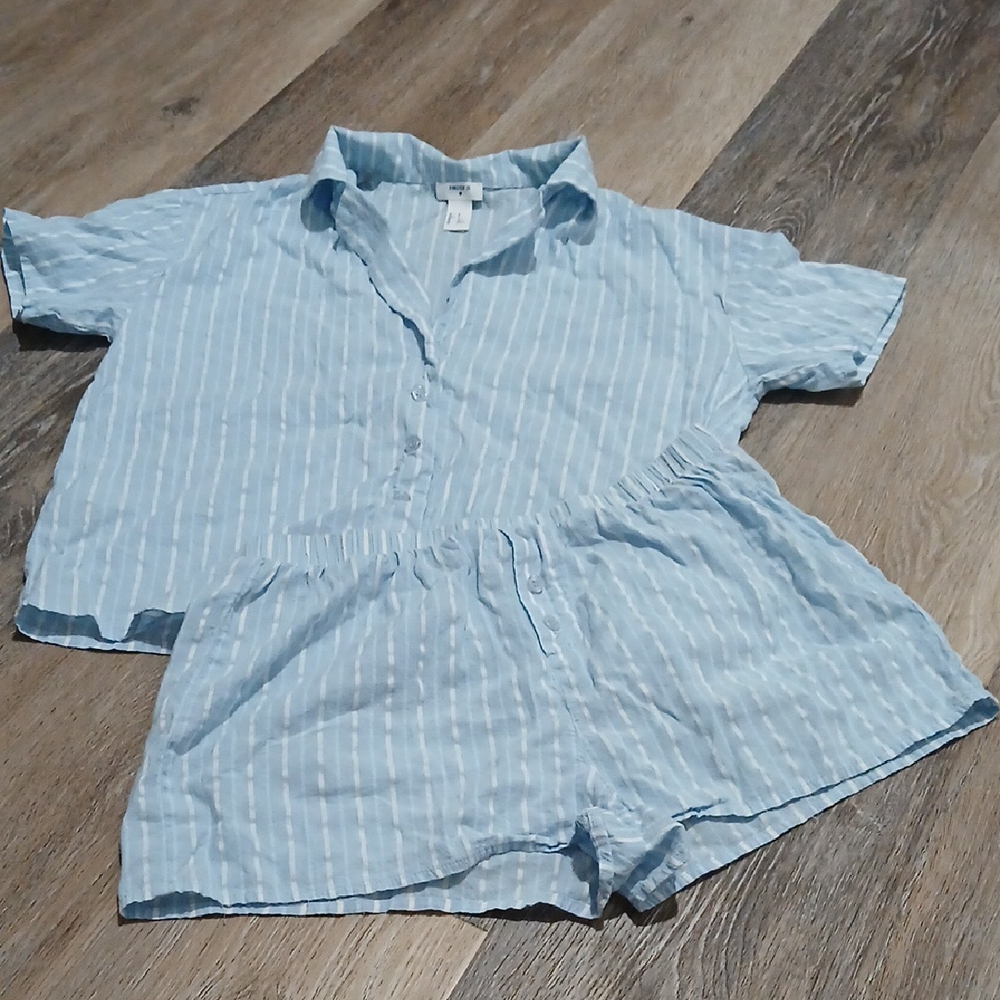 Forever 21 Blue Striped Pajama Set - Size Small